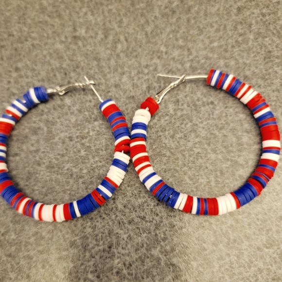 Red White & Blue Hoop Earrings - Picture 1 of 1